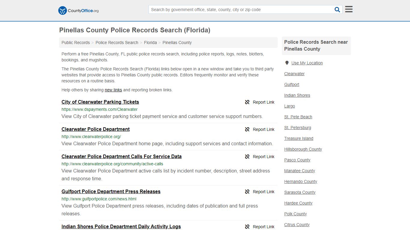 Pinellas County Police Records Search (Florida) - County Office
